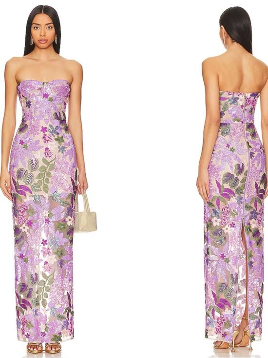 Bronx and Banco Dresses & Skirts - BRONX AND BANCO Dahlia Floral Appliqué Strapless Lilac Maxi Dress Size Large